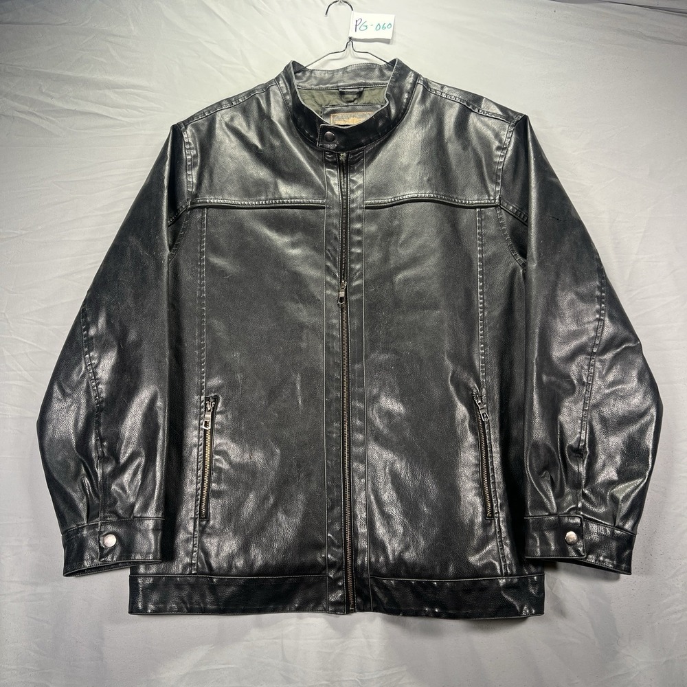 Arizona Leather Jacket Mens 2XLT 2XL Tall Black Cafe Racer Moto Chin Strap Faux